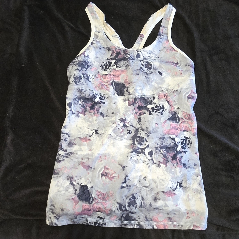 Lululemon Athletica Floral Tank Top - White, Blue, and Pink